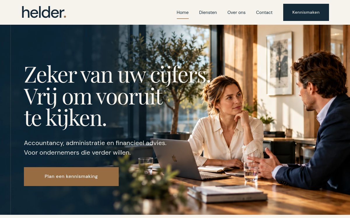 Echte schermafbeelding van de HELDER-demowebsite
