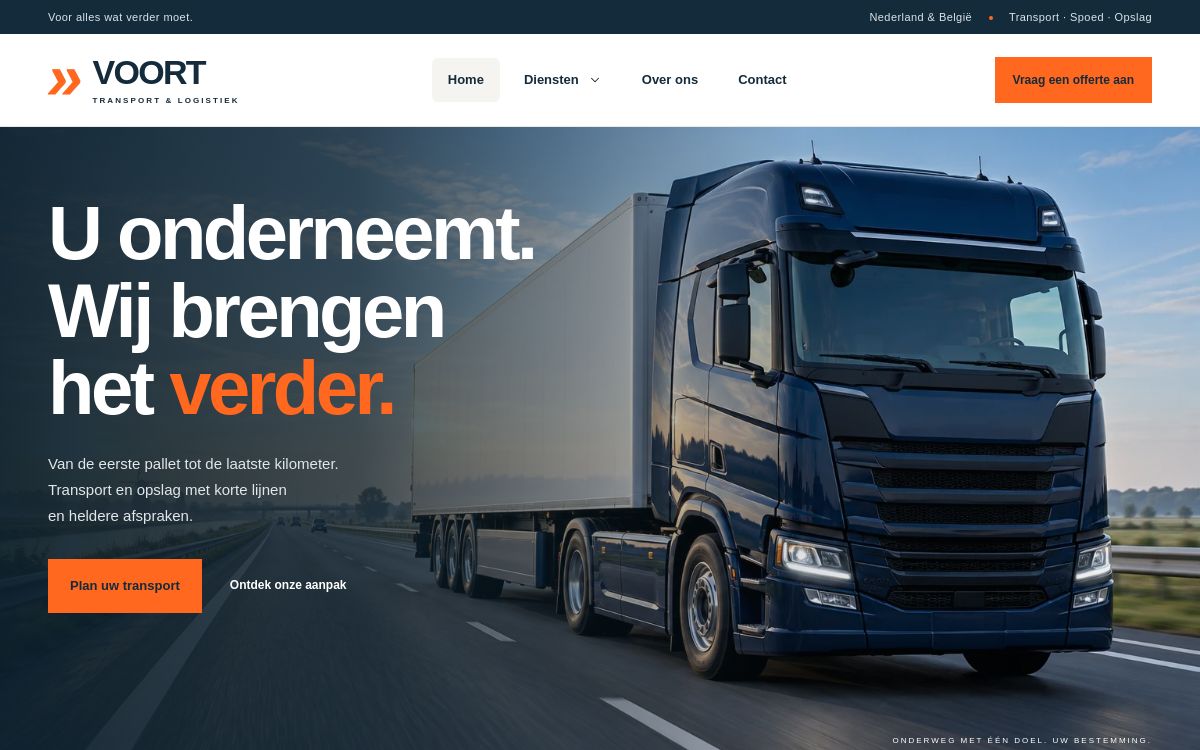 Echte schermafbeelding van de VOORT-demowebsite